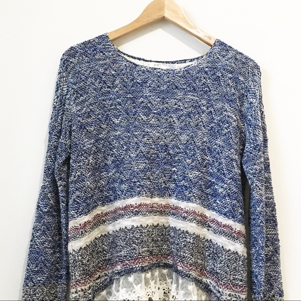 Jolt blue black knitted lace long sleeve sweater - Picture 2 of 6
